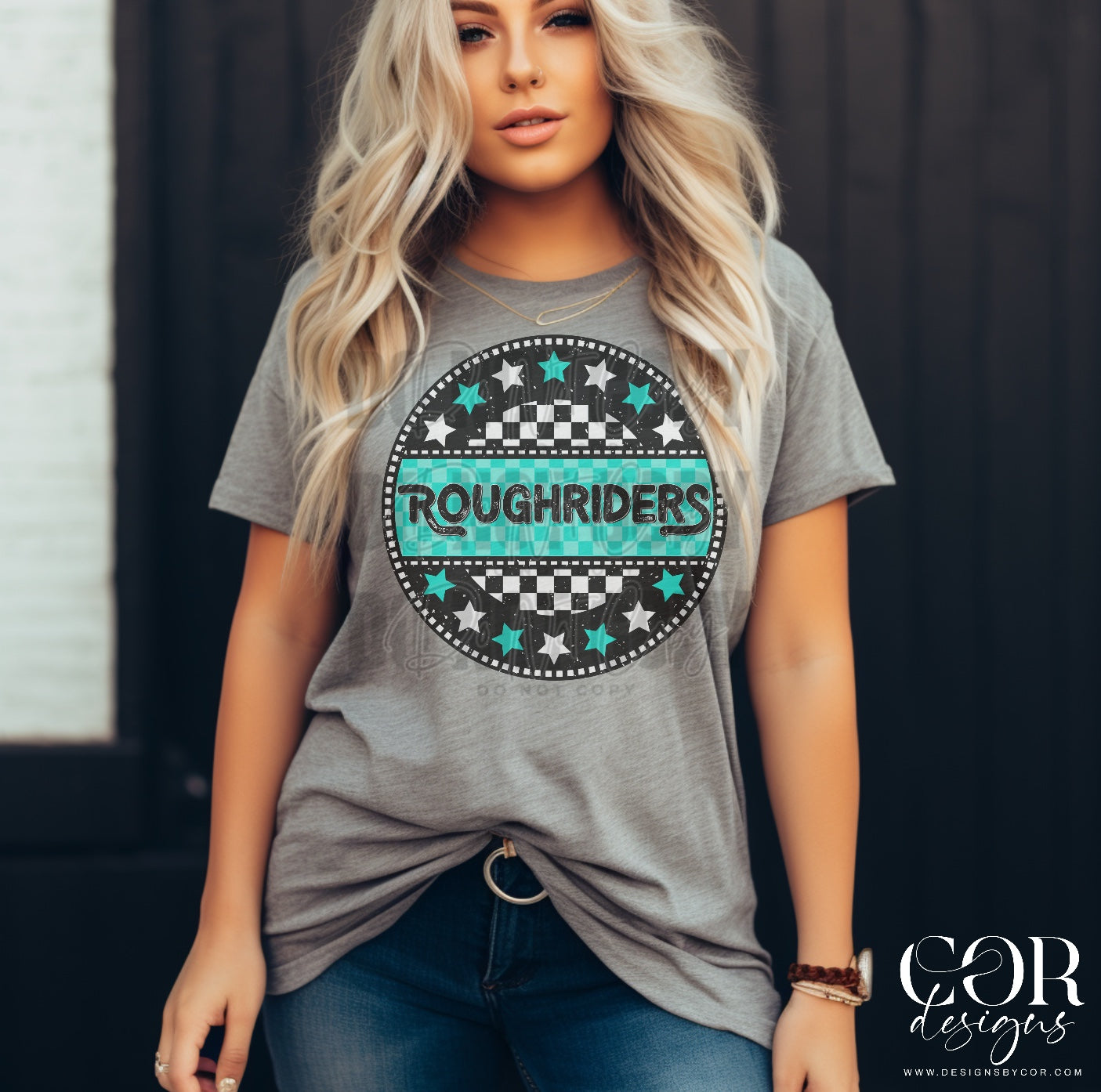 Roughers Teal And White Stars Circle