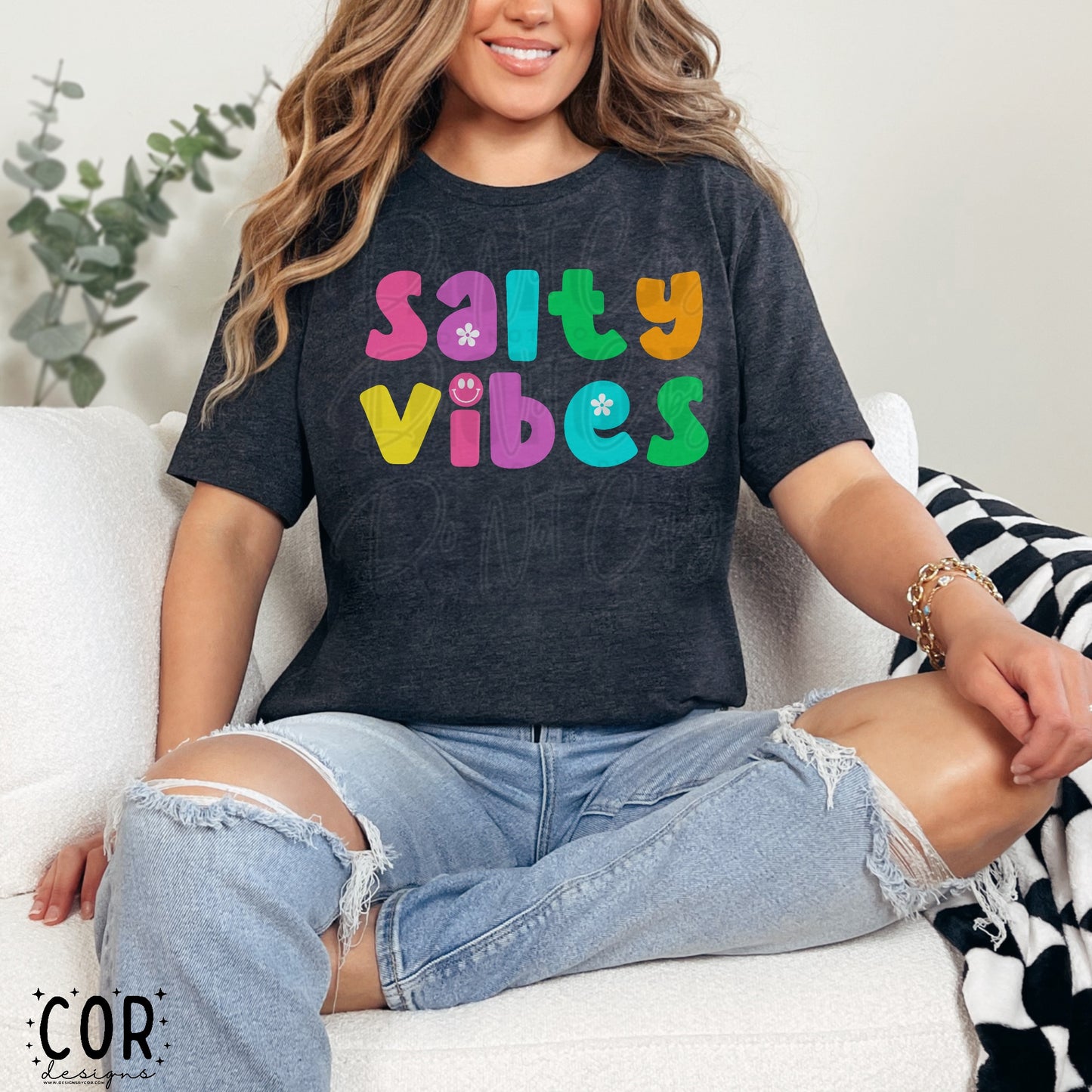 Salty Vibes Flowers And Smiley Face Letters