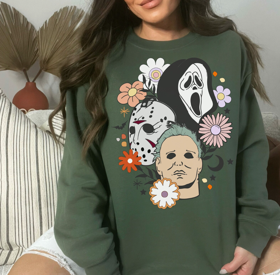 Jason, Micheal Myers and Ghostface with flowers