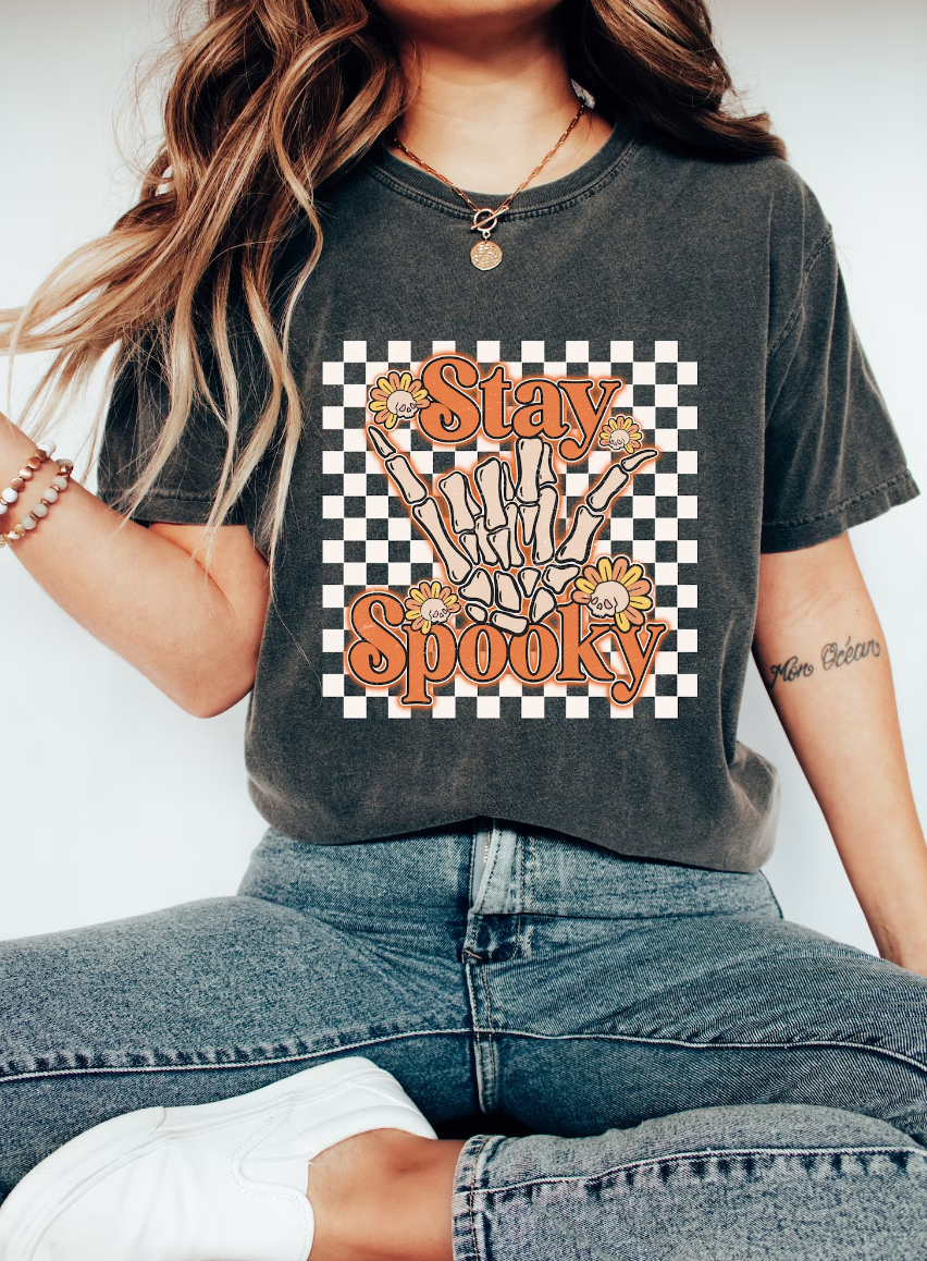 Stay spooky, white and black checkered