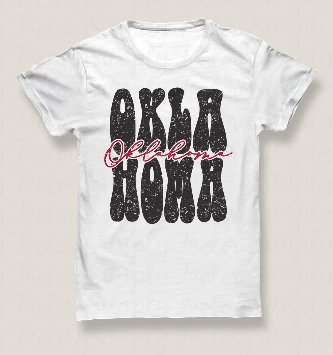Oklahoma black bold letters and red cursive