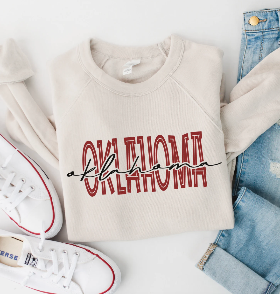 Oklahoma- red and black cursive