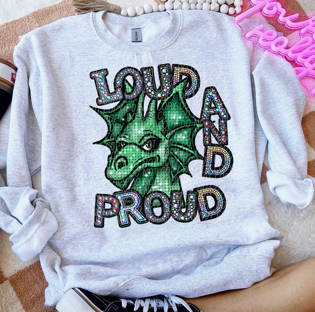 Rhinestone Loud And Proud Dragons Green Glitter