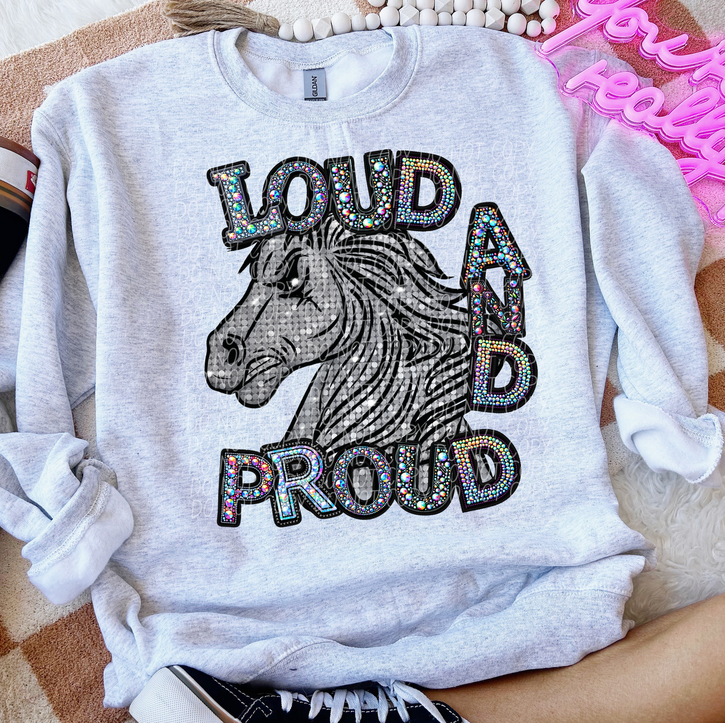 Rhinestone Loud And Proud Mustang Glitter