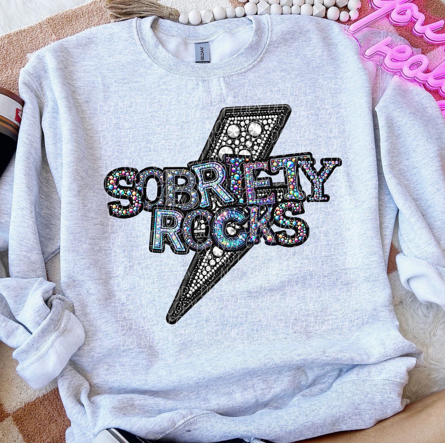 Rhinestone Bolt Sobriety Rocks