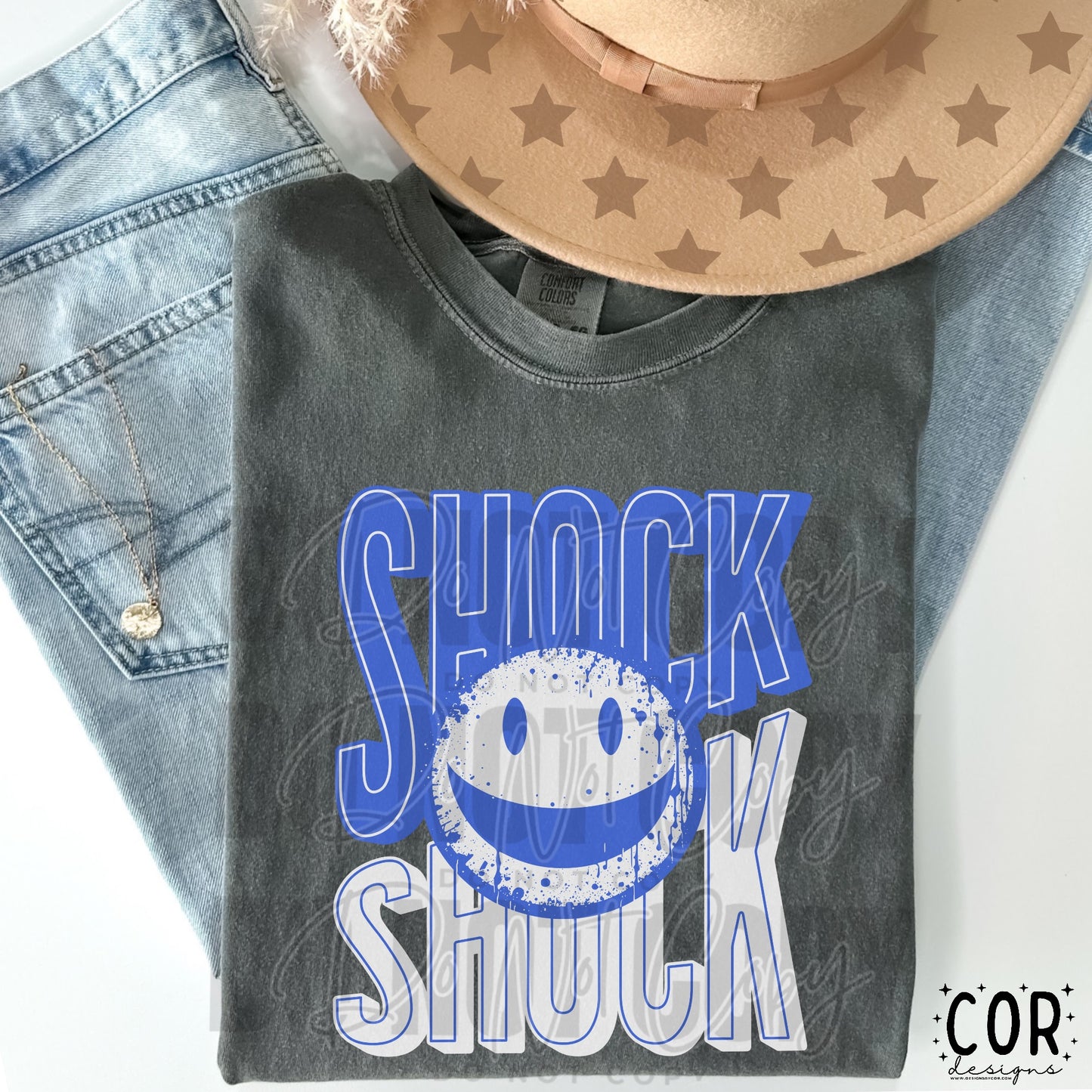 Shock Blue And White Smiley Faces