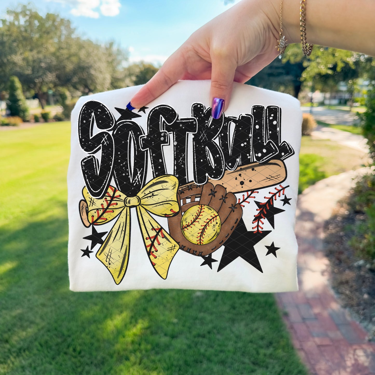 SOFTBALL BOW, BAT, GLOVE, STARS