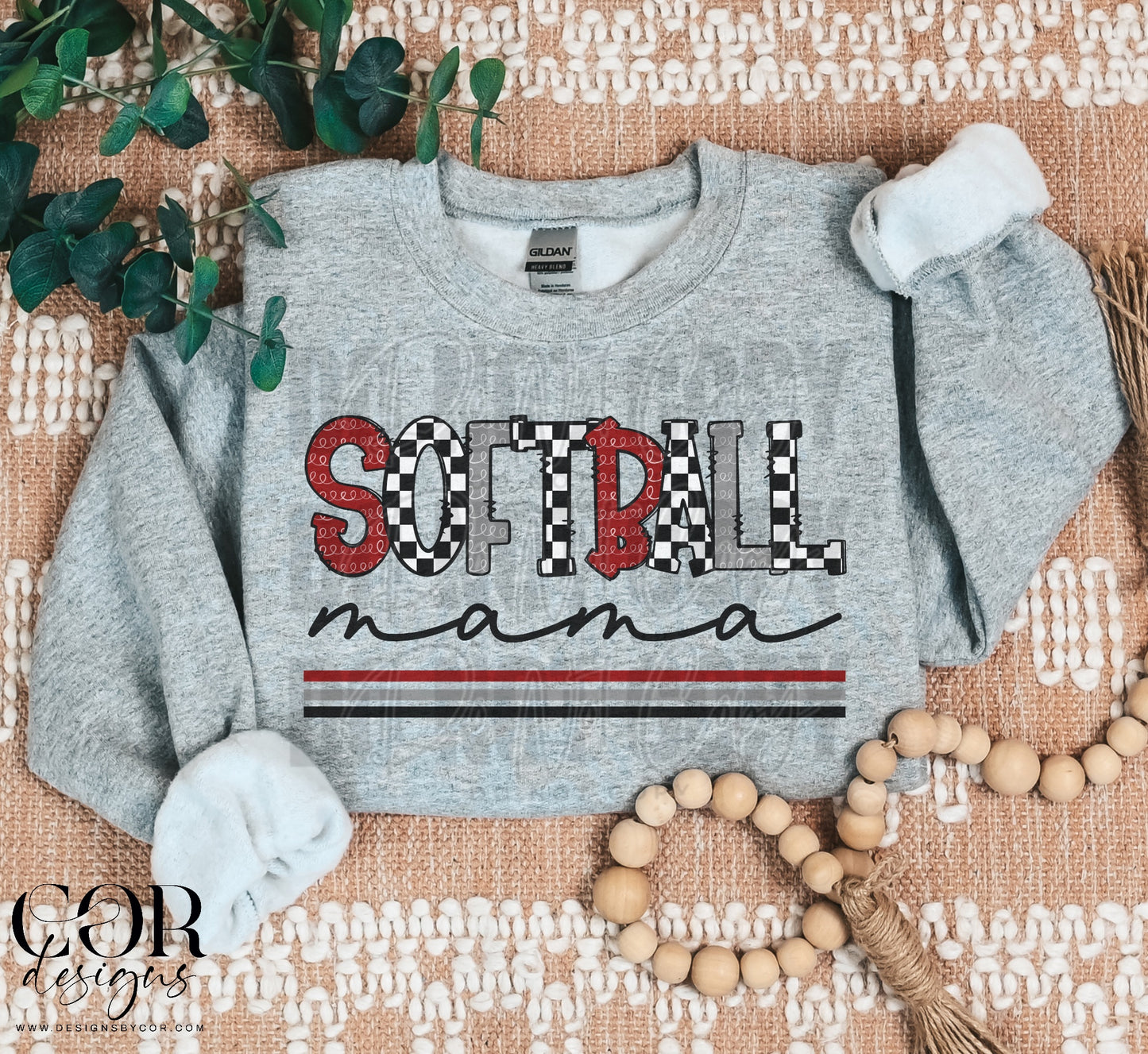 Softball Mama Checkered Maroon And Grey