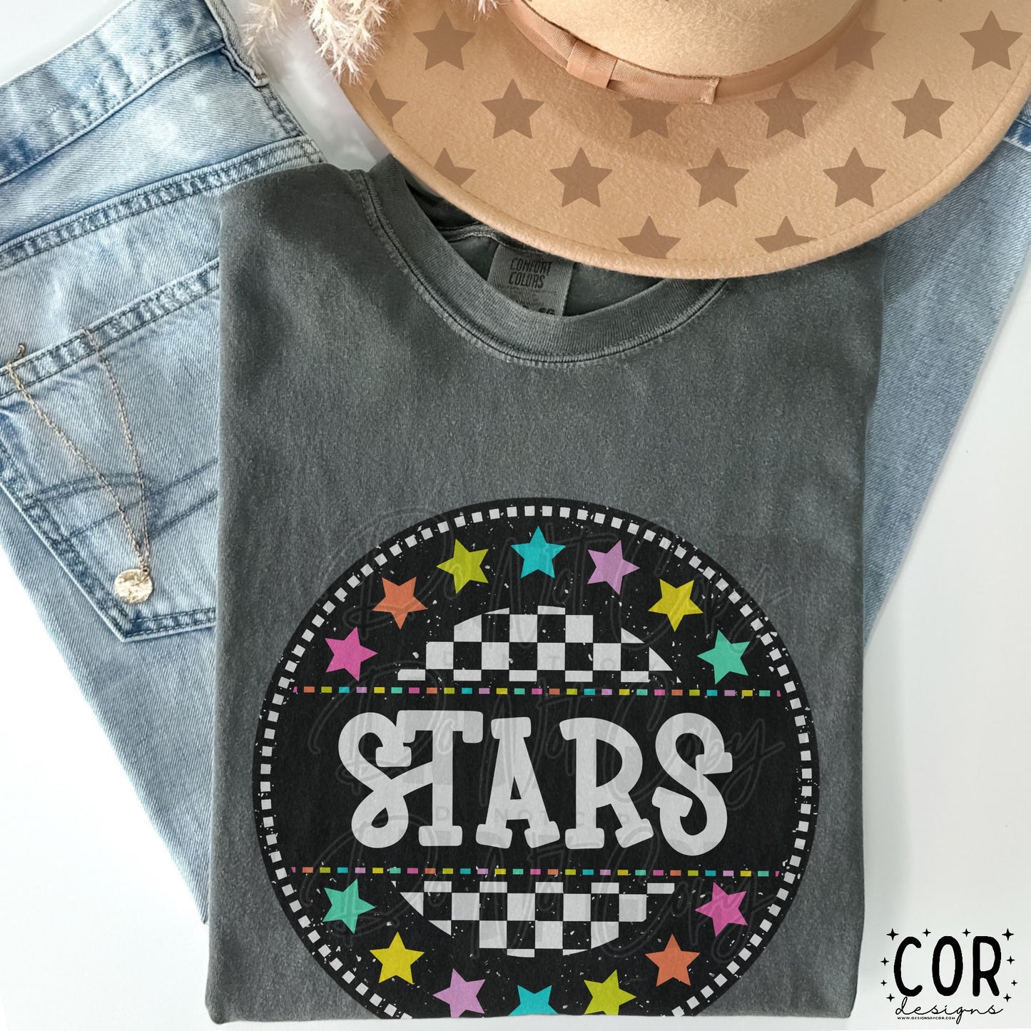 Stars Colored Stars With Checkered Circle