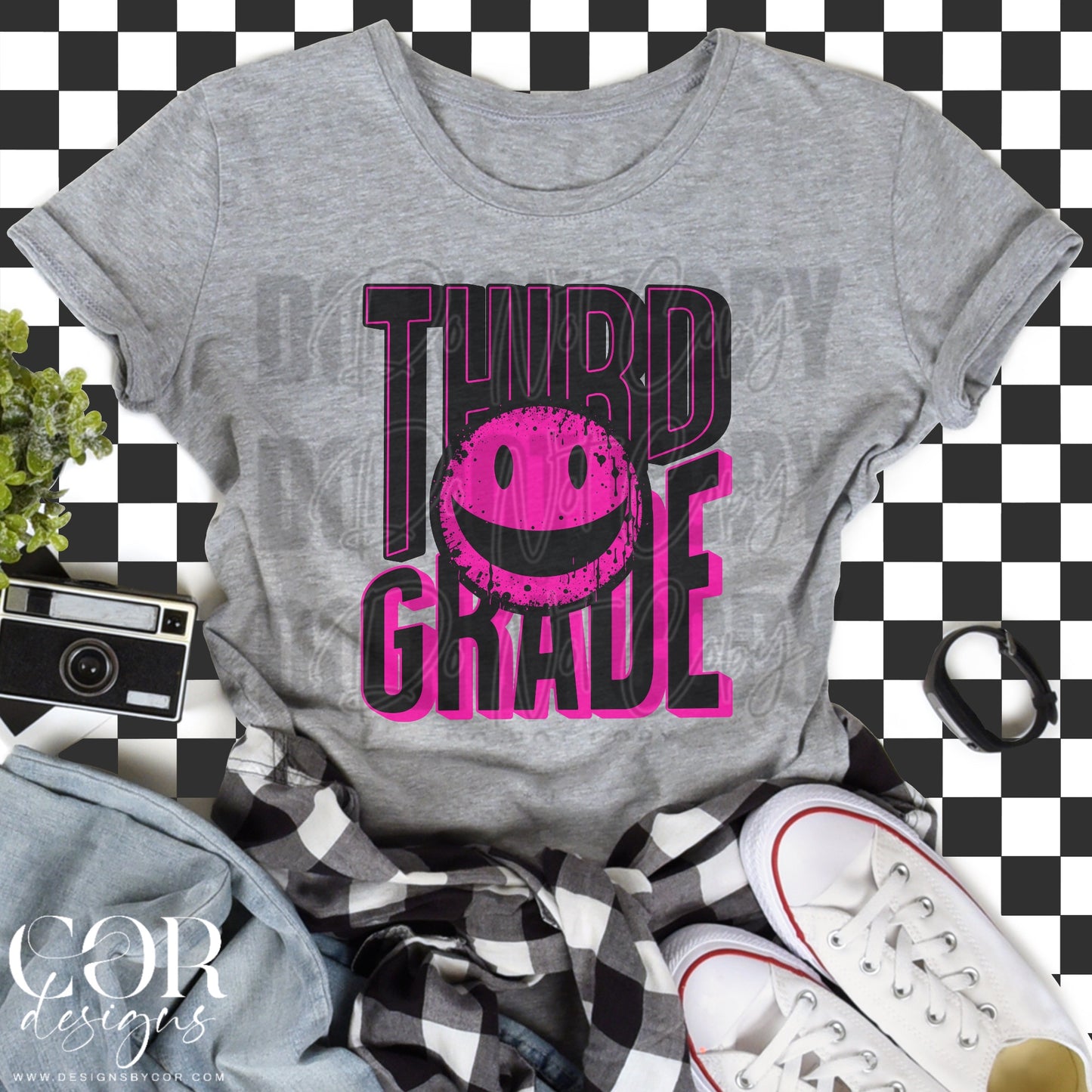 Third Grade Pink And Black Smiley Face