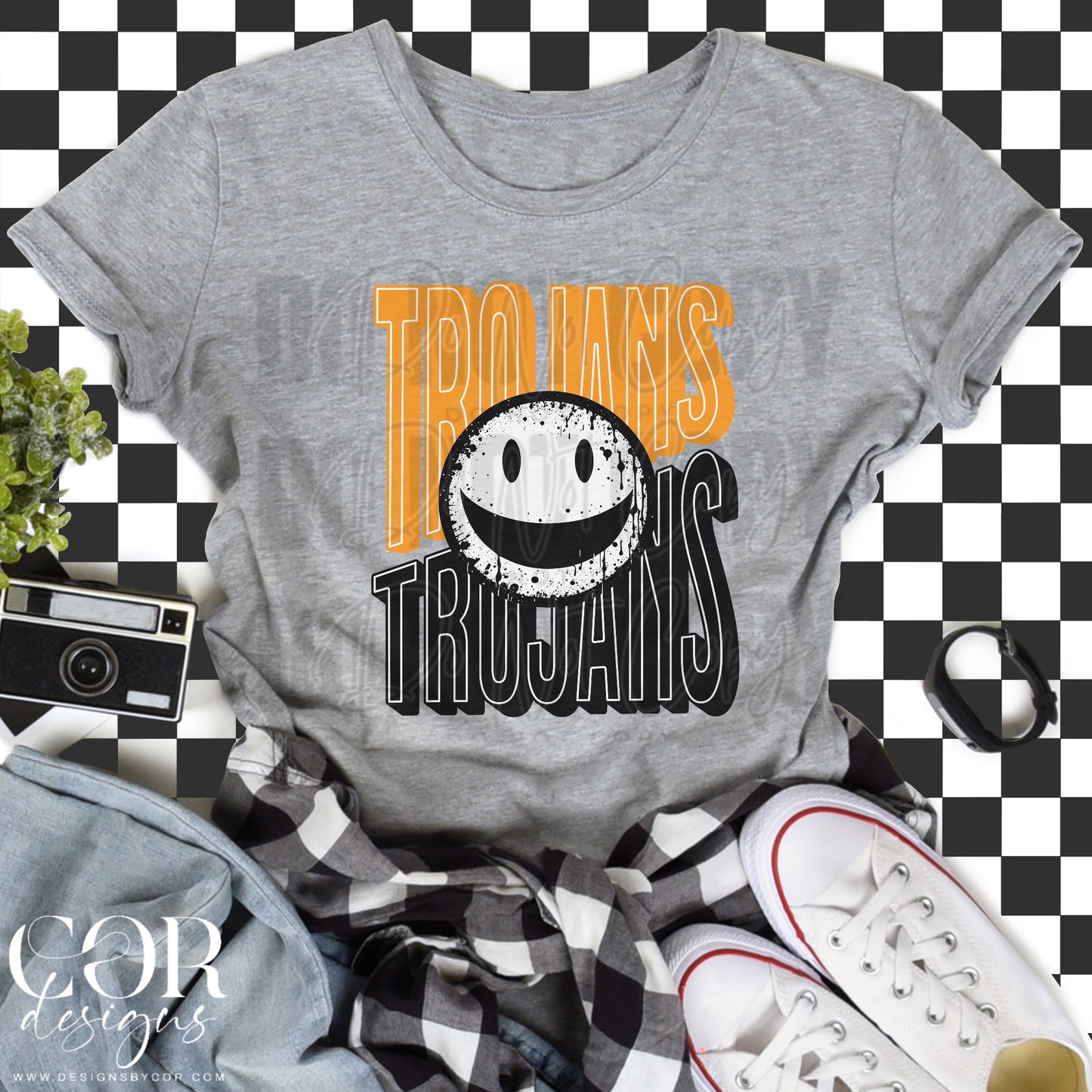 Trojans Orange And Black Smiley Face