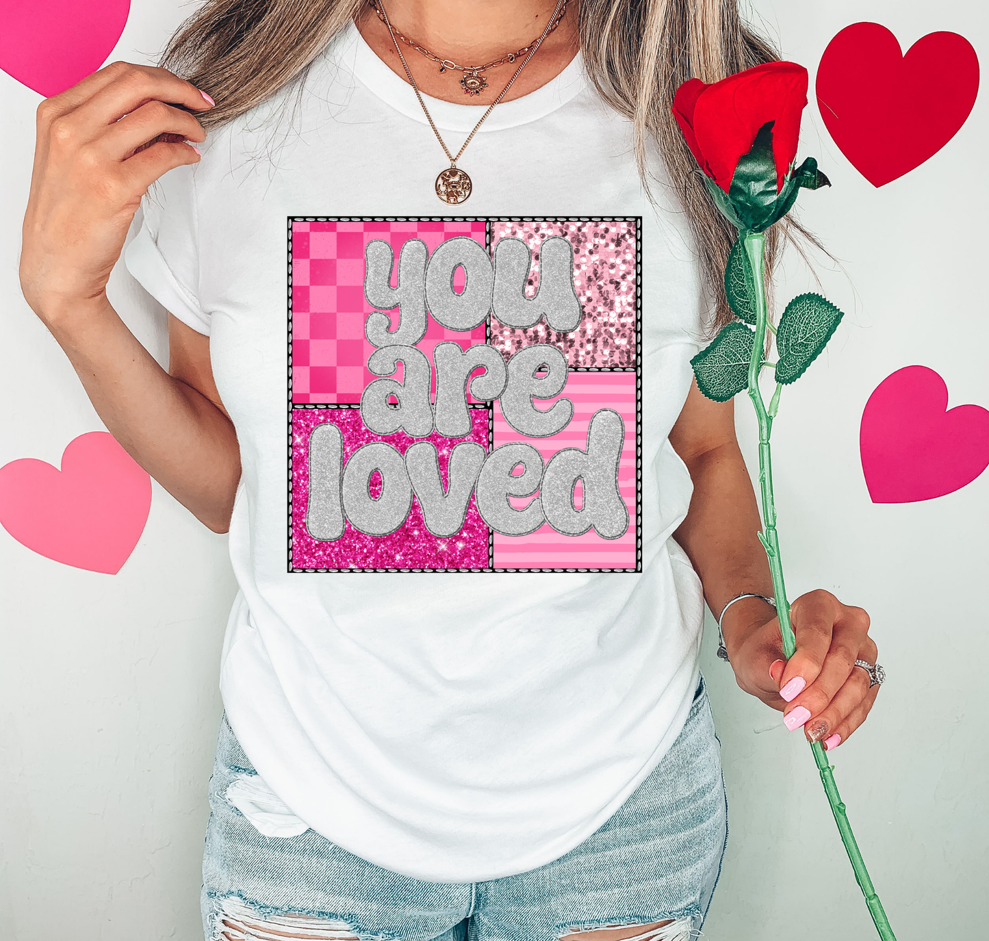 You Are Loved Silver Font Square Pattern