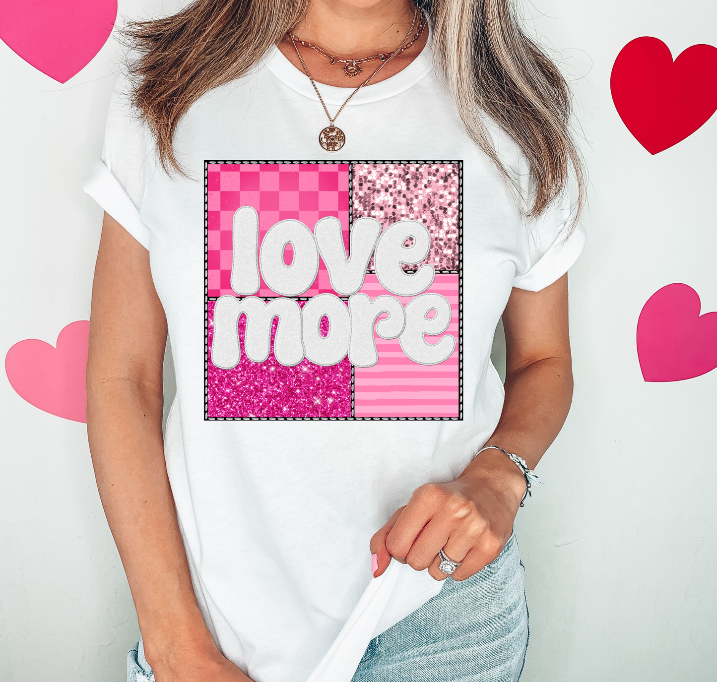 Love More Silver Font Pink Square Design