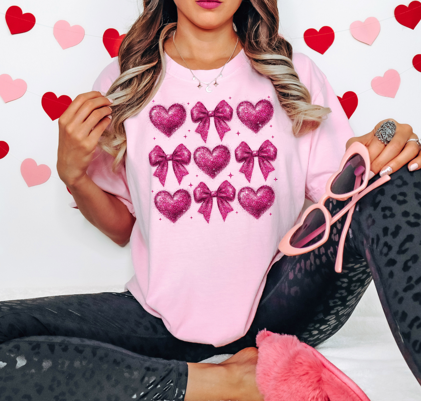 Pink Glitter Bows And Hearts