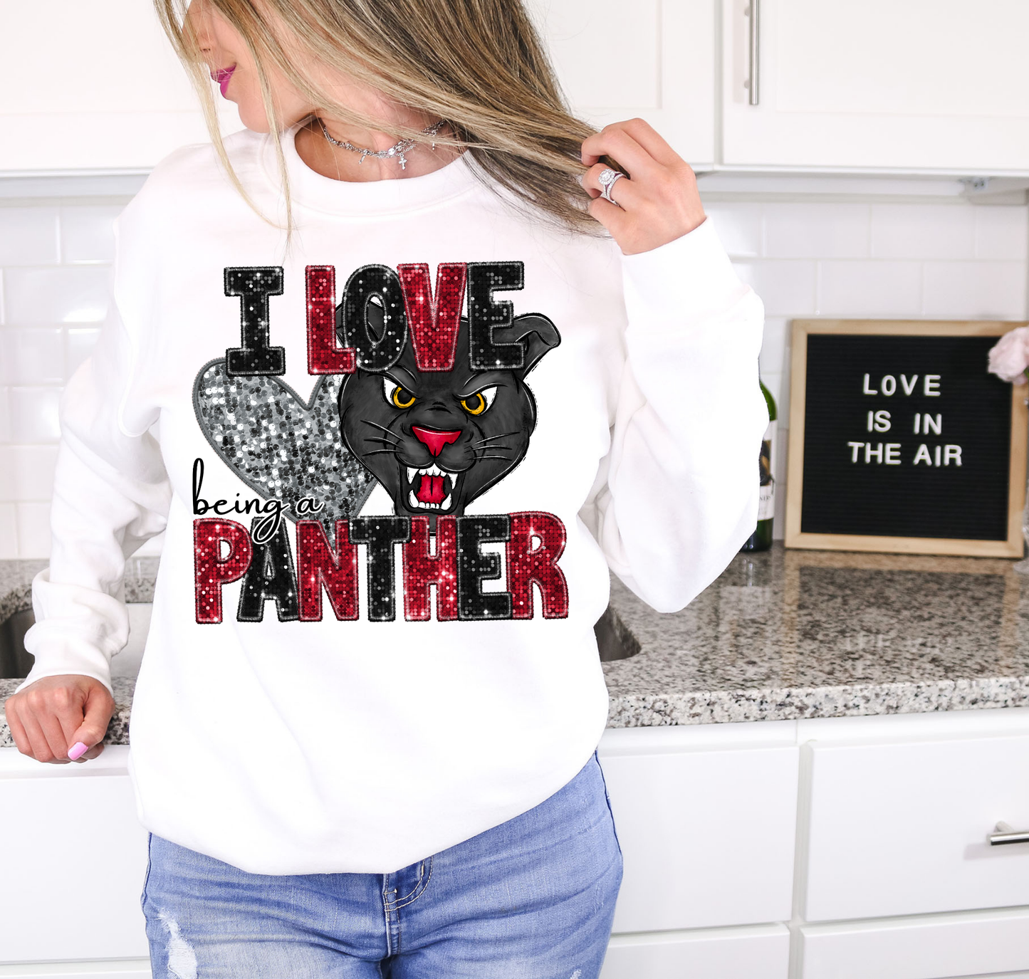 I Love Being A Panther Glitter Letters Silver Heart