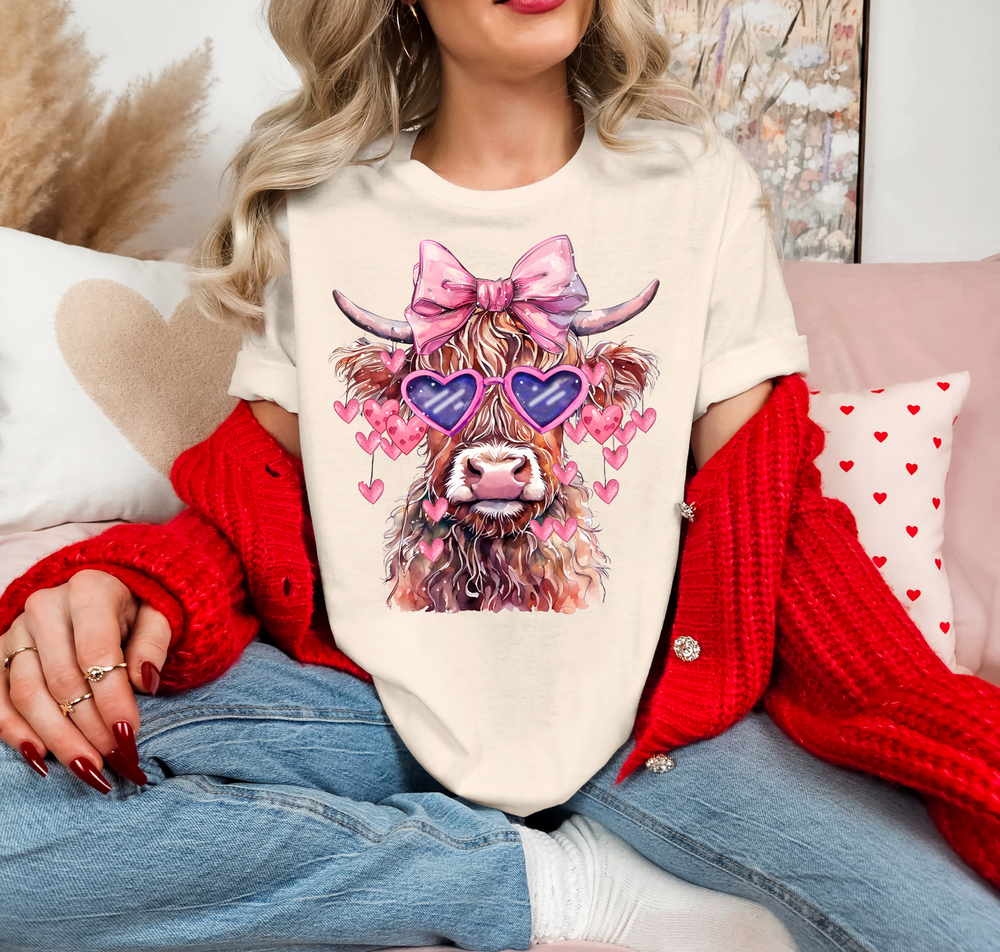 Cow With Pink Heart Glasses