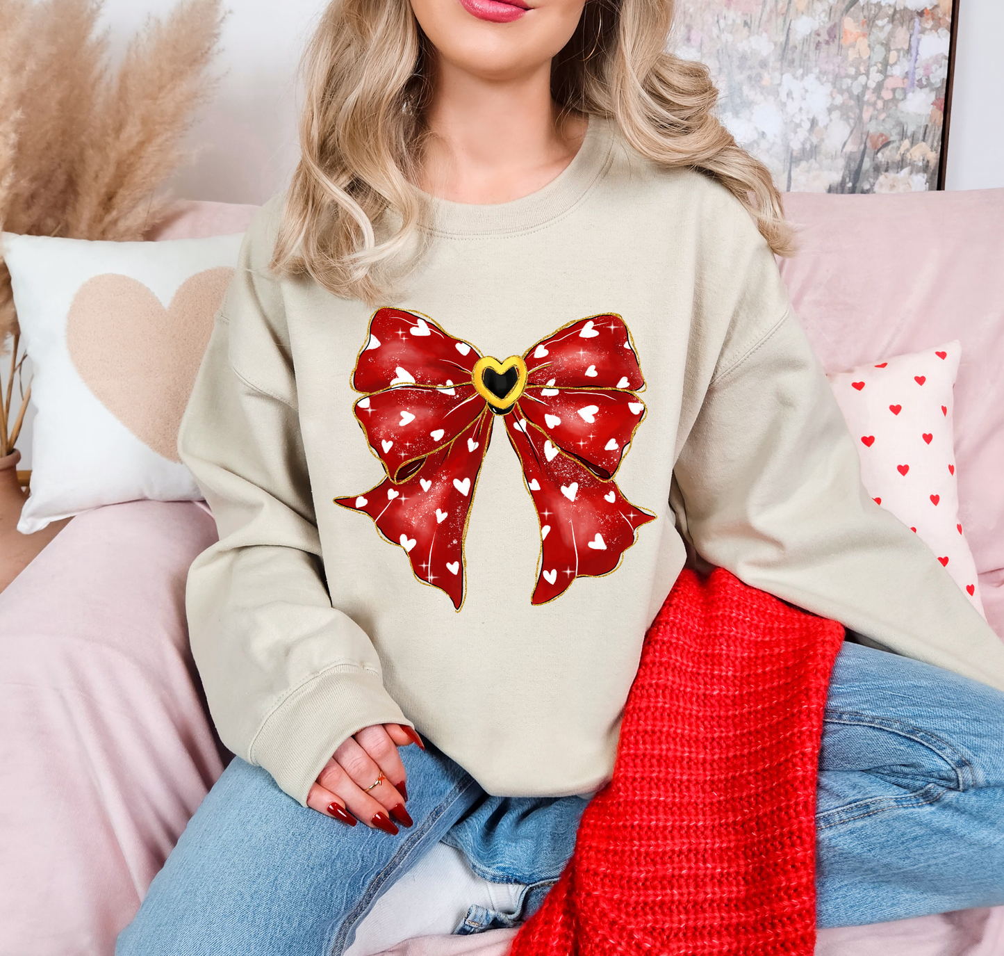 Red Bow Small White Hearts