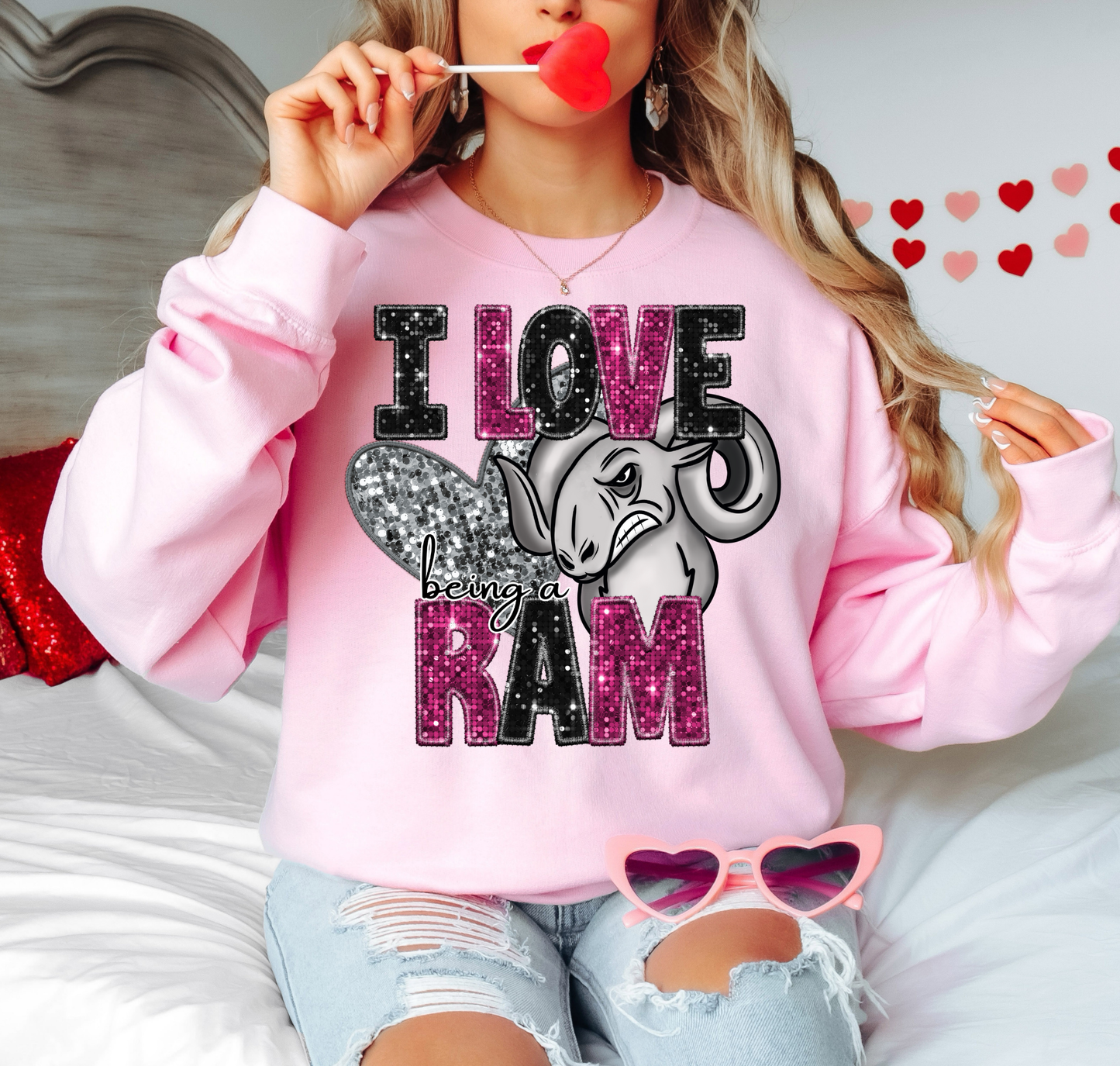 I Love Being A Ram Glitter Silver Heart