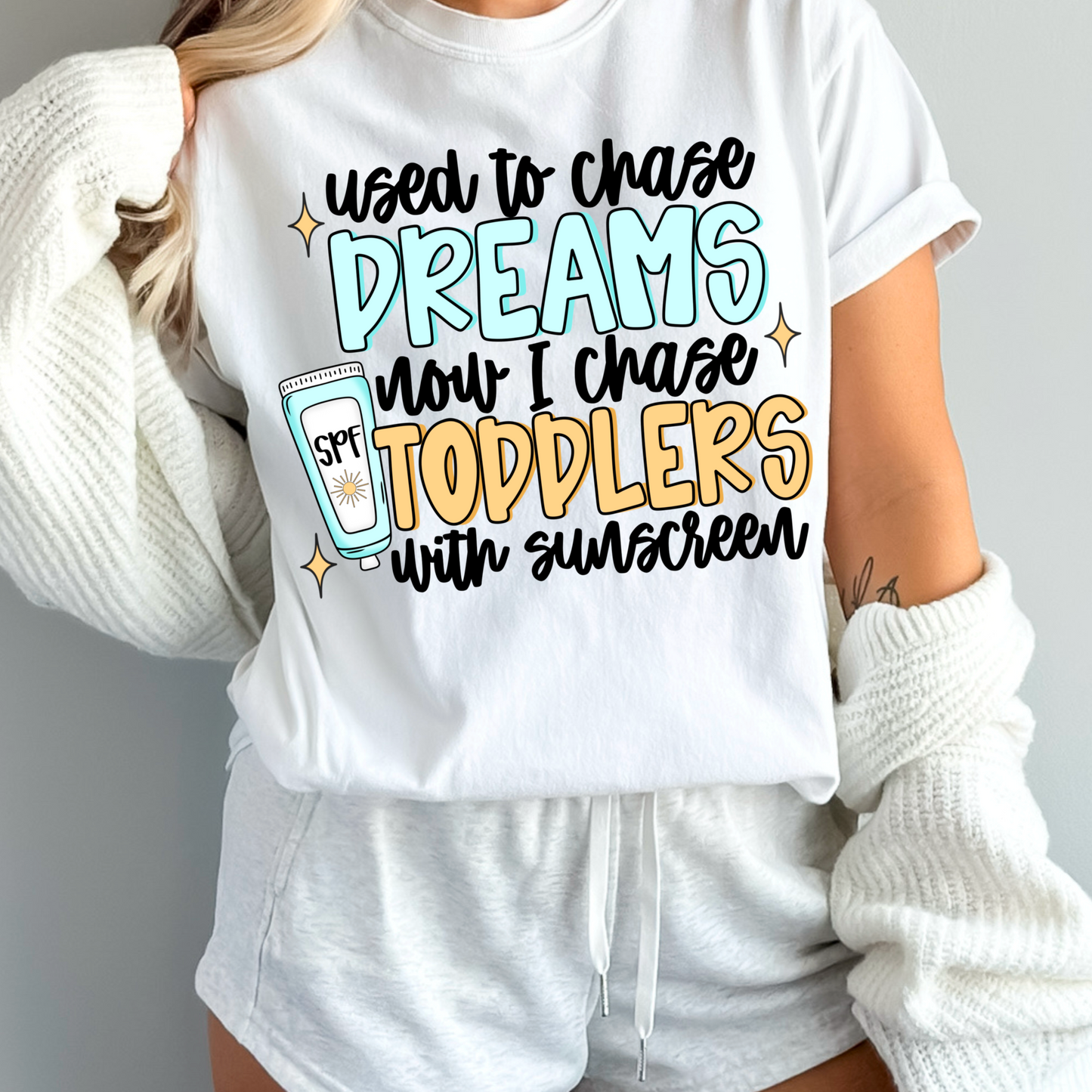 Used to chase dreams now I chase toddlers with sunscreen (black)