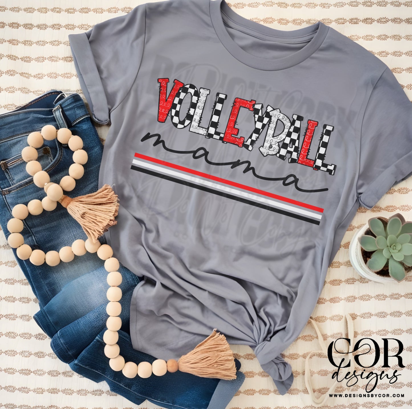 Volleyball Mama Checkered Red And White