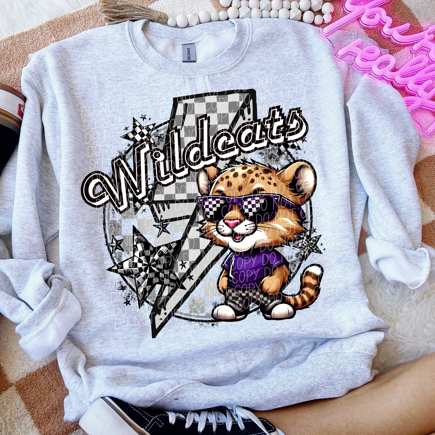 Wildcats Checkered Lightning Bolt
