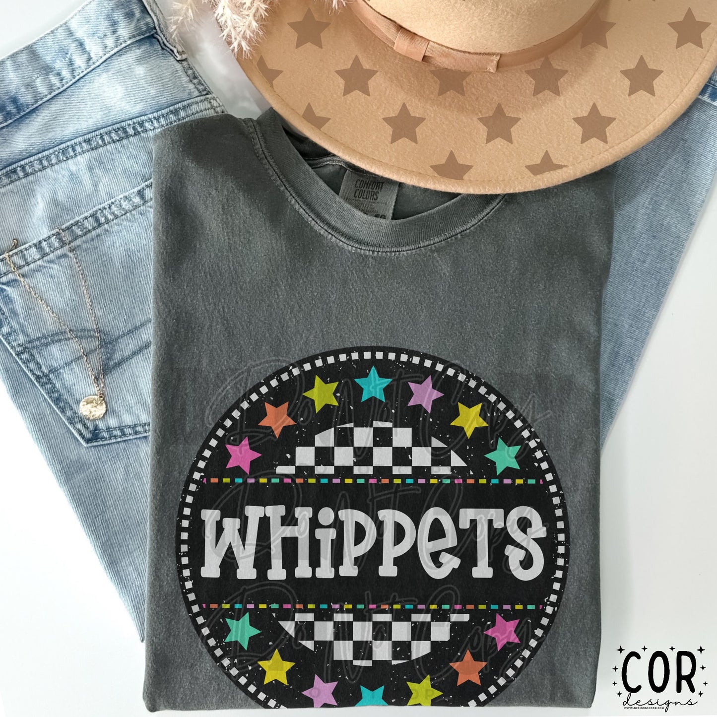 Whippets Colored Stars Checkered Circle