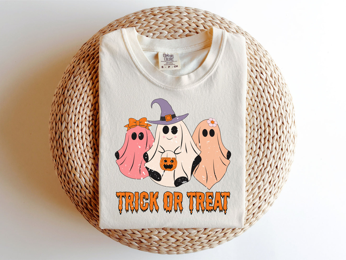 Trick or treat- pink, orange and white ghost