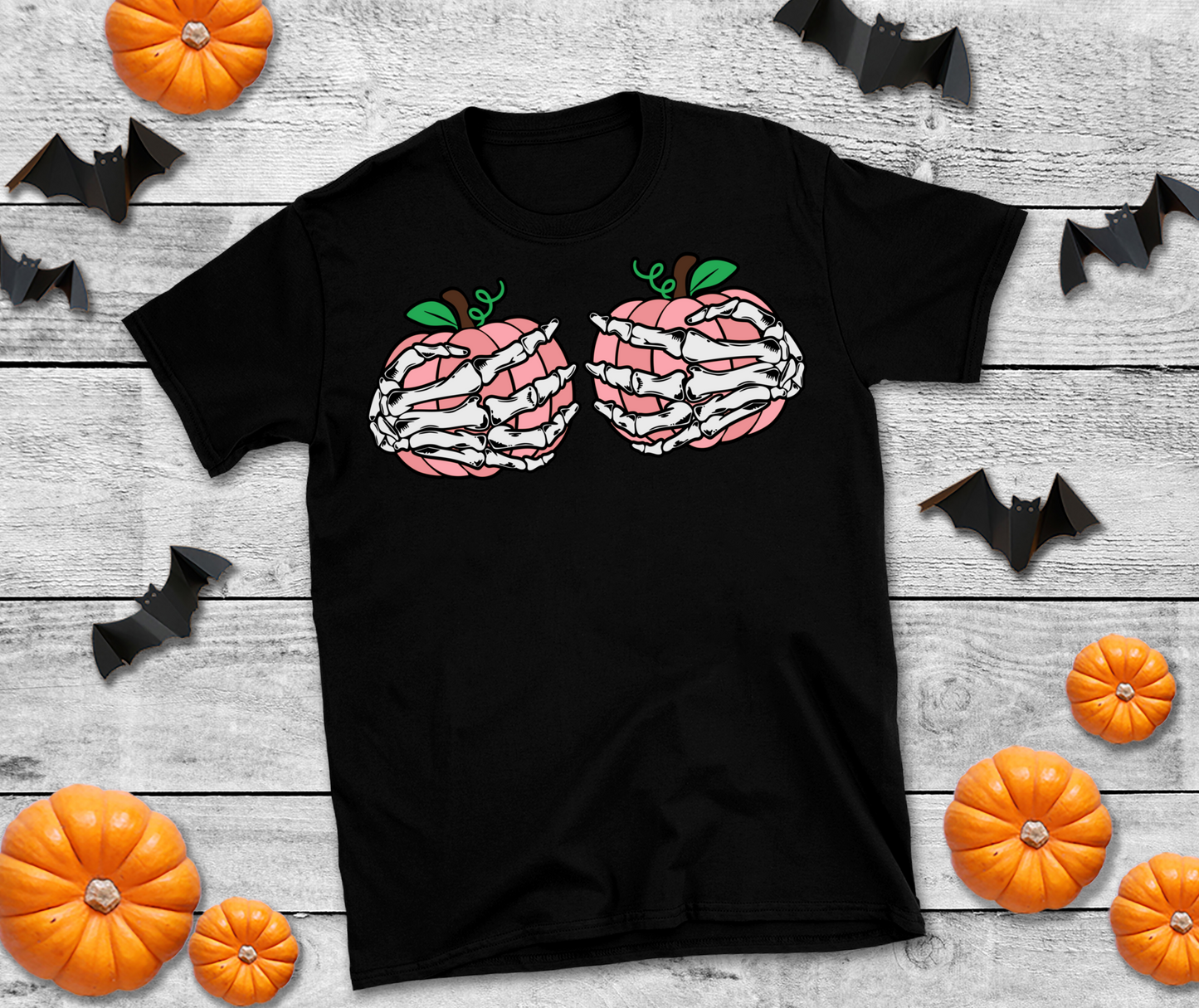 Skeleton Hands holding Pink Pumpkins DTF Transfer