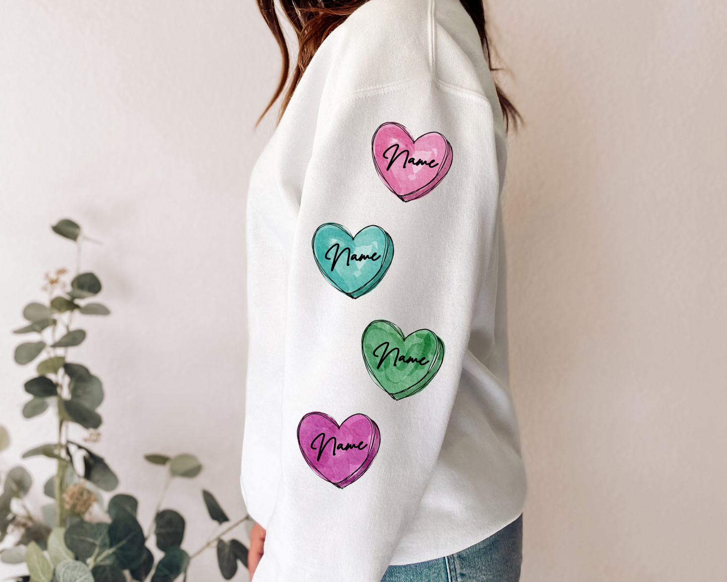Valentine - Watercolor Hearts Individual Custom Names Sleeve Print - DTF Transfer