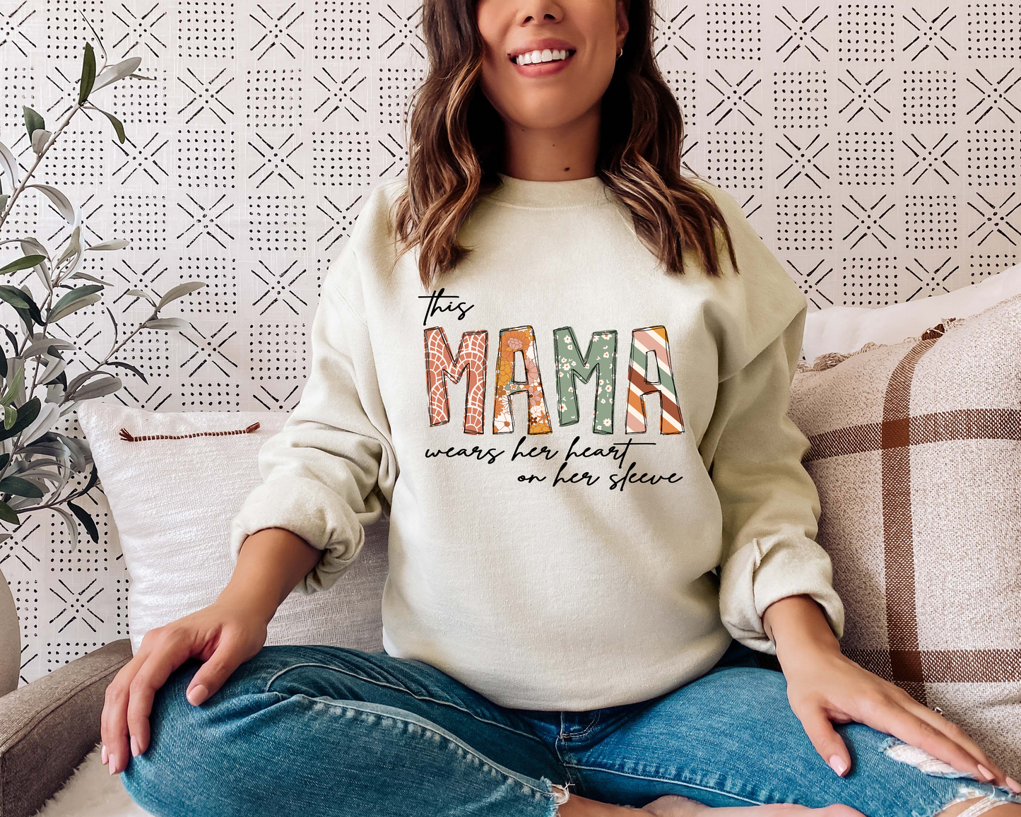 Boho - this mama wears her heart on her sleeve - DTF Transfer