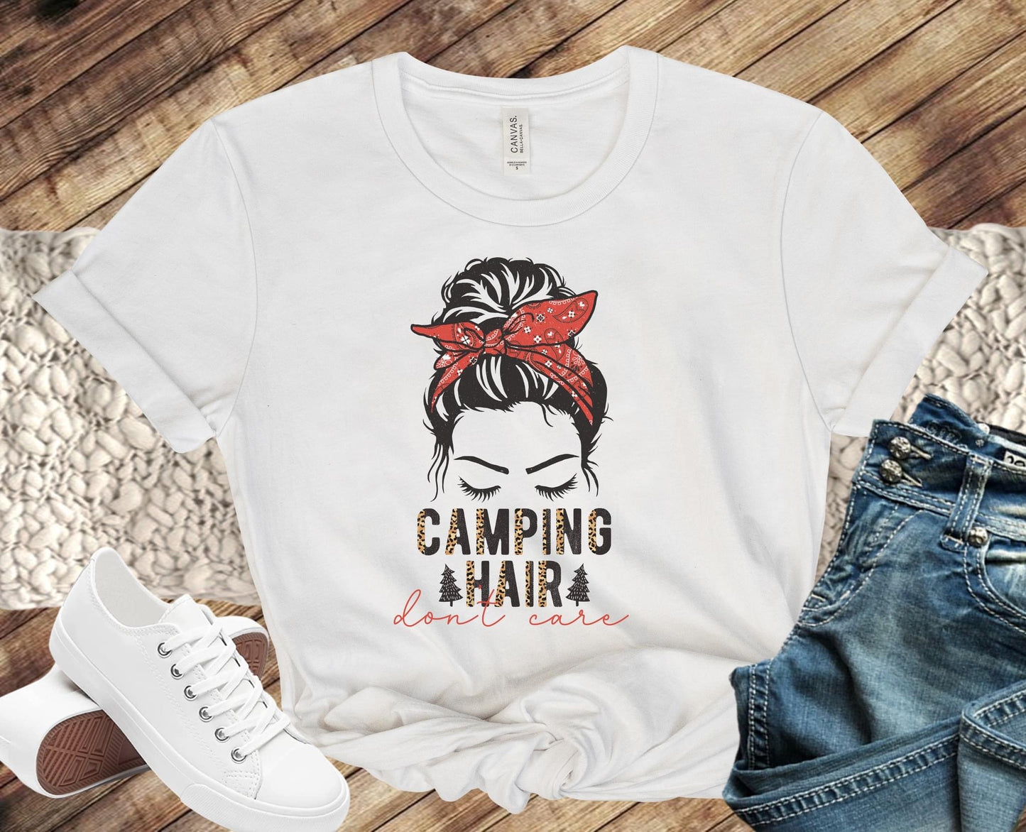 Messy Bun Camping Hair Don't Care Leopard