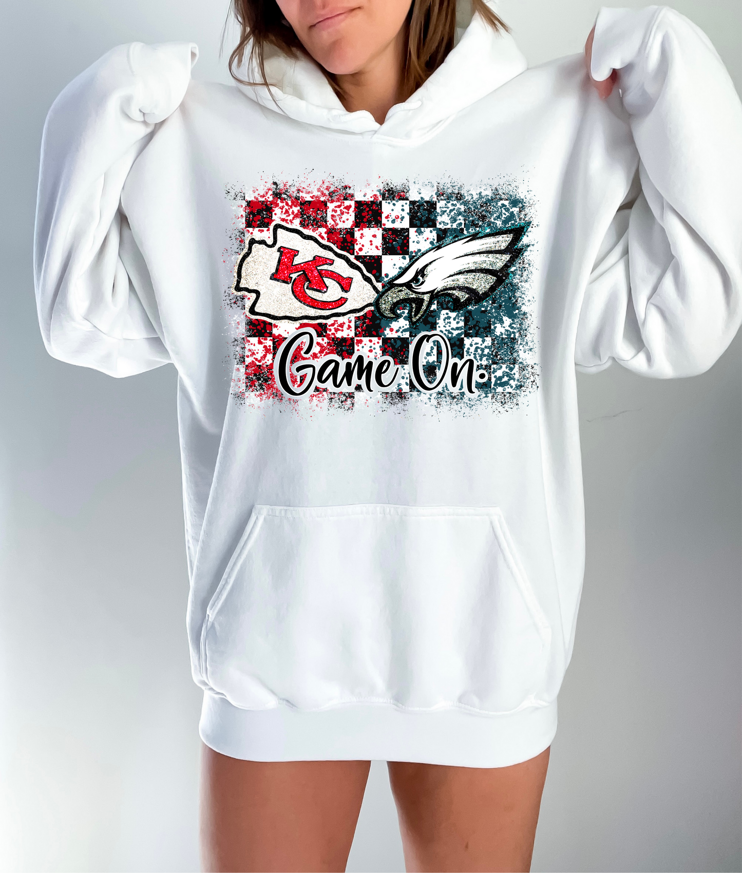 Game On Chiefs & Eagles Glitter Checkered - DTF Transfer