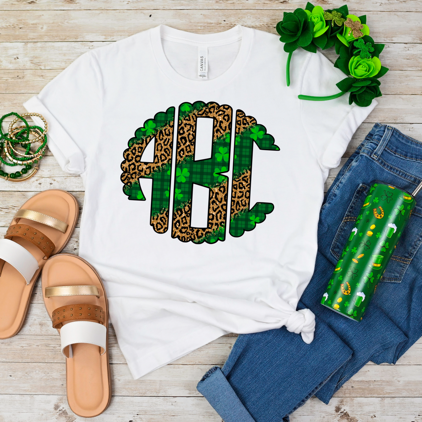 St.Patricks Plaid Clover Leopard Monogram - DTF Transfer