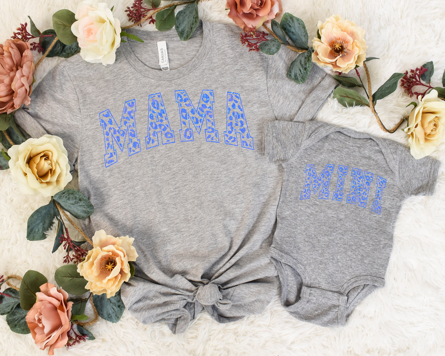 Mama Leopard Blue Glitter - DTF Transfer (JUST MAMA)