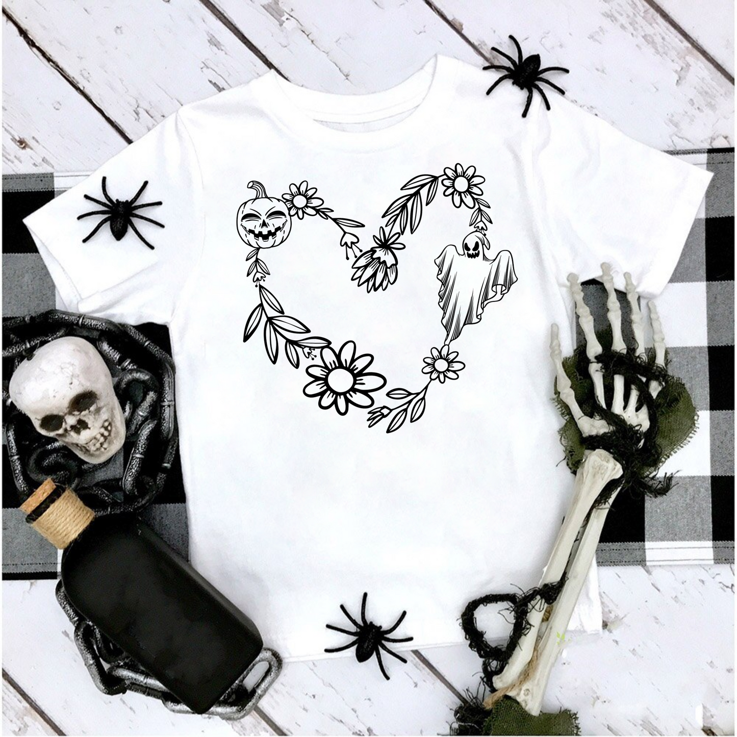 Black Pumpkin Ghost Floral Heart DTF Transfer