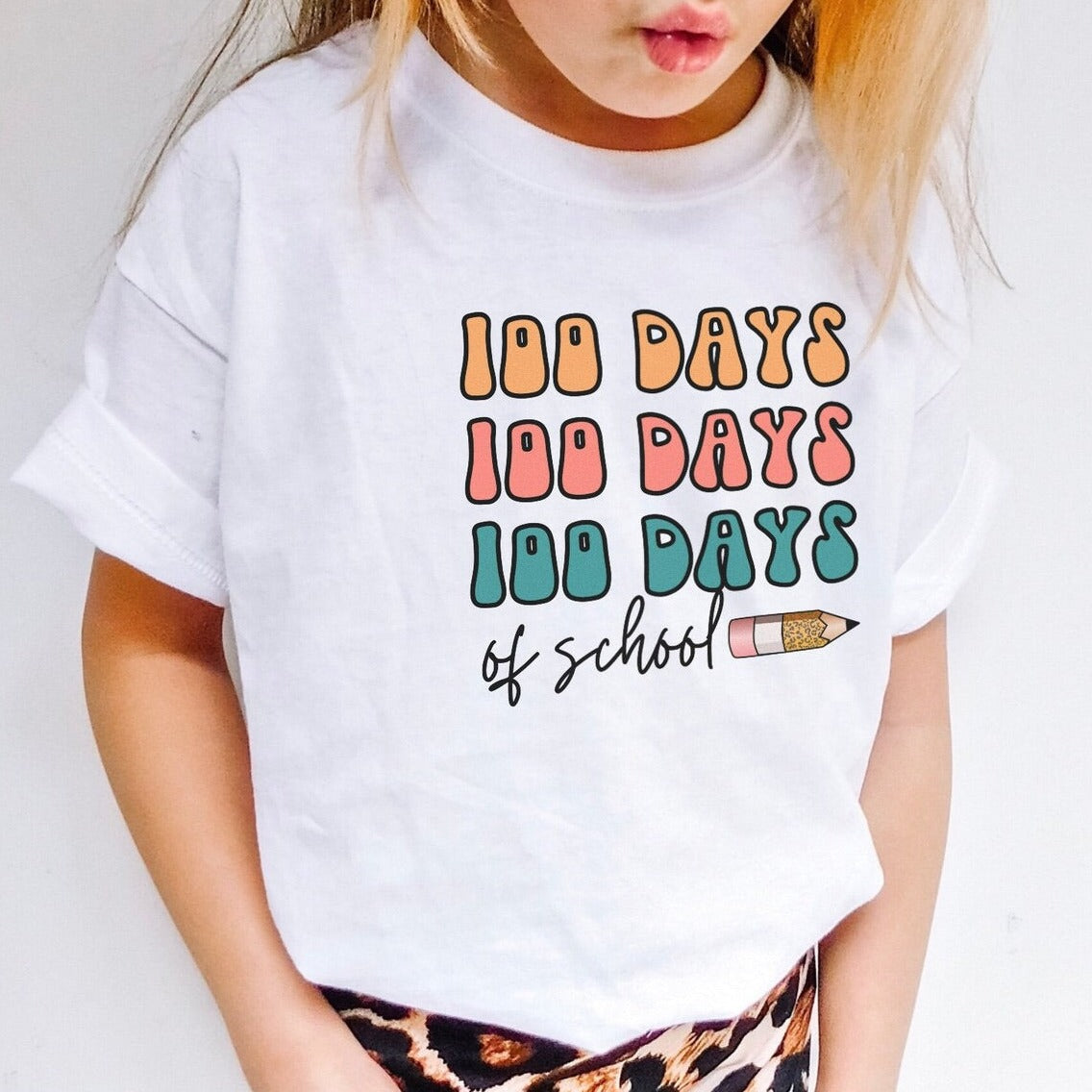 100 Days of School Orange Pink Blue Pencil DTF Transfer