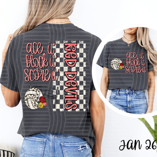 ACE IT BLOCK IT SCORE IT VOLLEYBALL RED DEVILS (BACK)