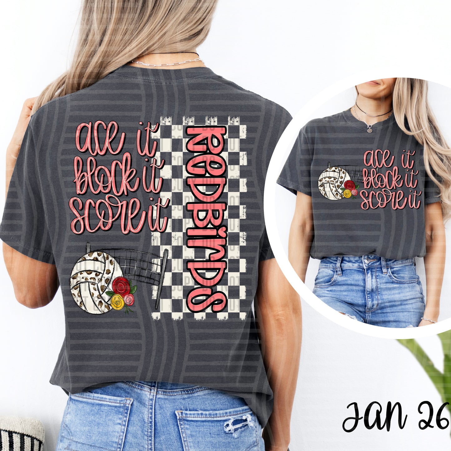 ACE IT BLOCK IT SCORE IT VOLLEYBALL REDBIRDS (BACK)