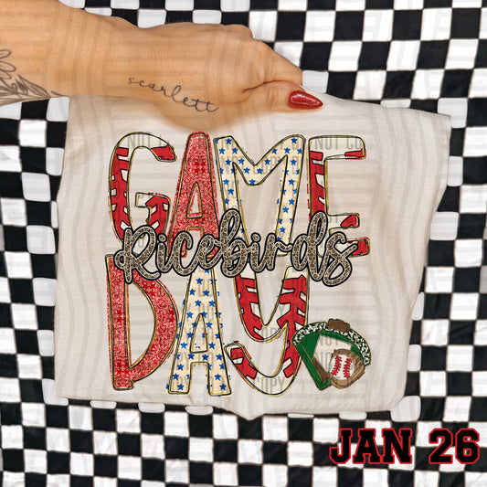 BASEBALL GAME DAY CHEETAH RICEBIRDS