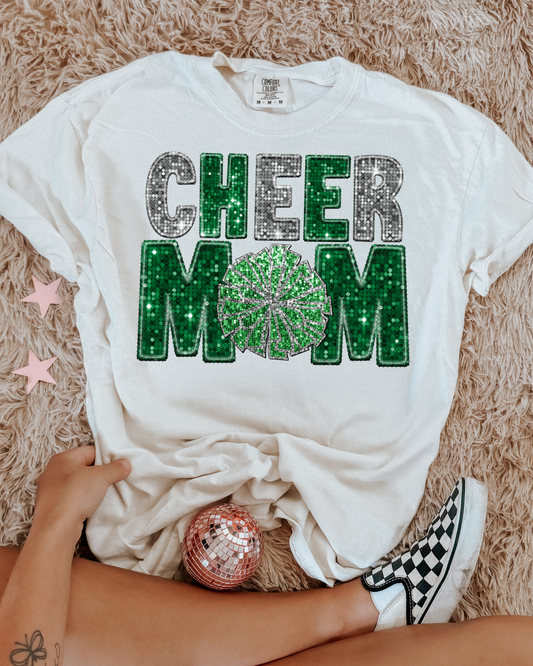 Cheer Mom Silver And Green Glitter