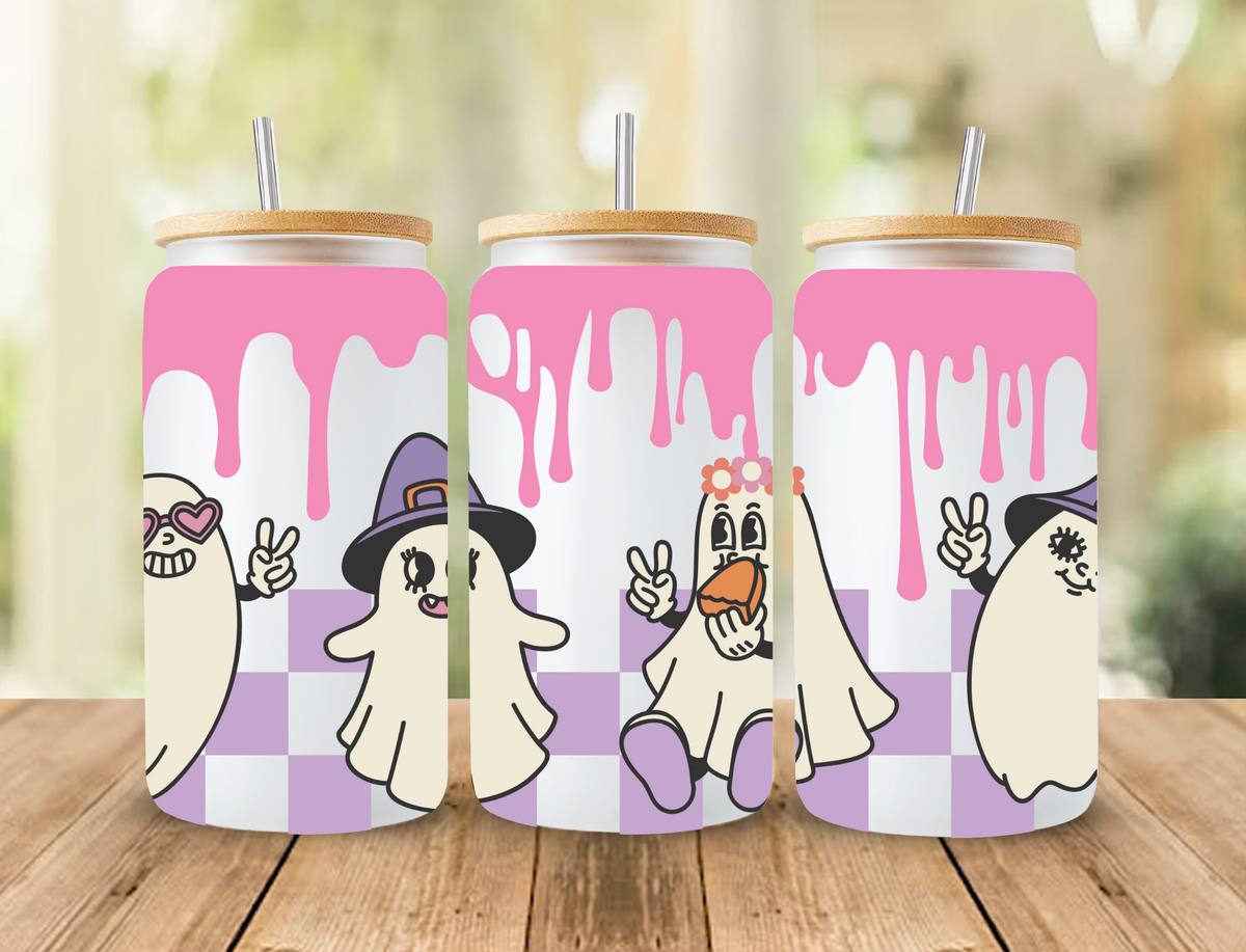 Ghosts with pink drip and purple checkered - UV Libby Wrap