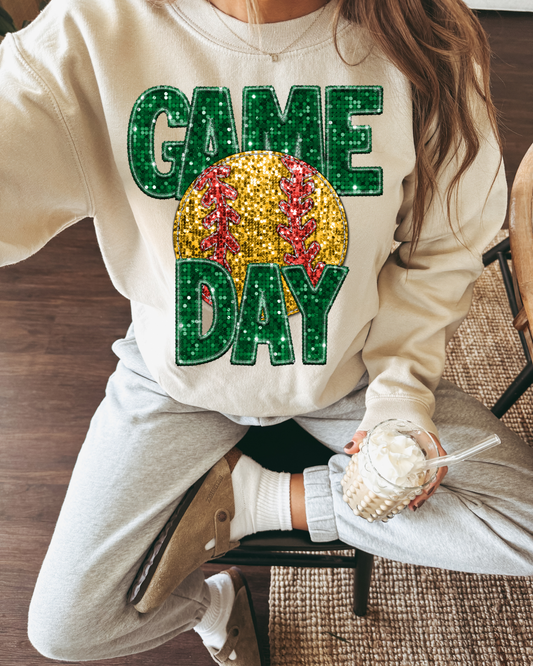 Game Day Softball Green Glitter