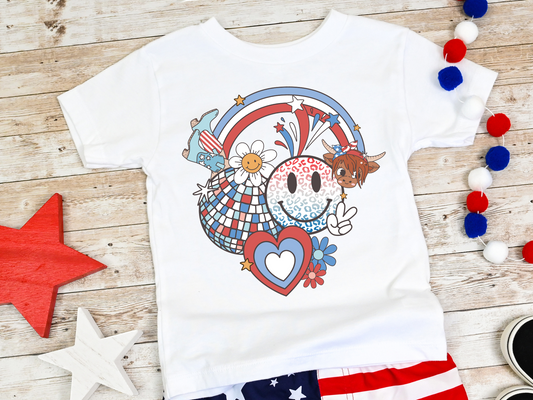 Retro Fourth Of July Disco Heart Boots Smiley Face