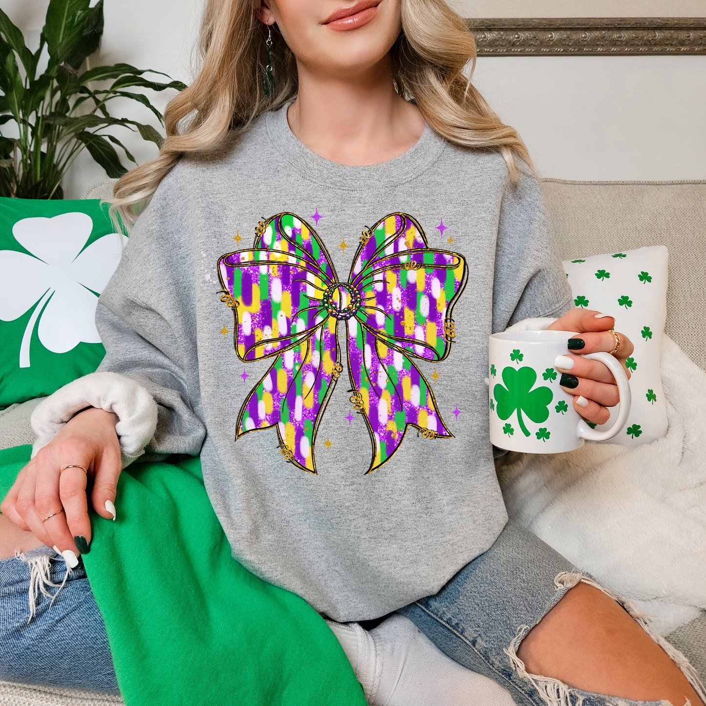 Mardi Gras Bow With Purple  & Yellow