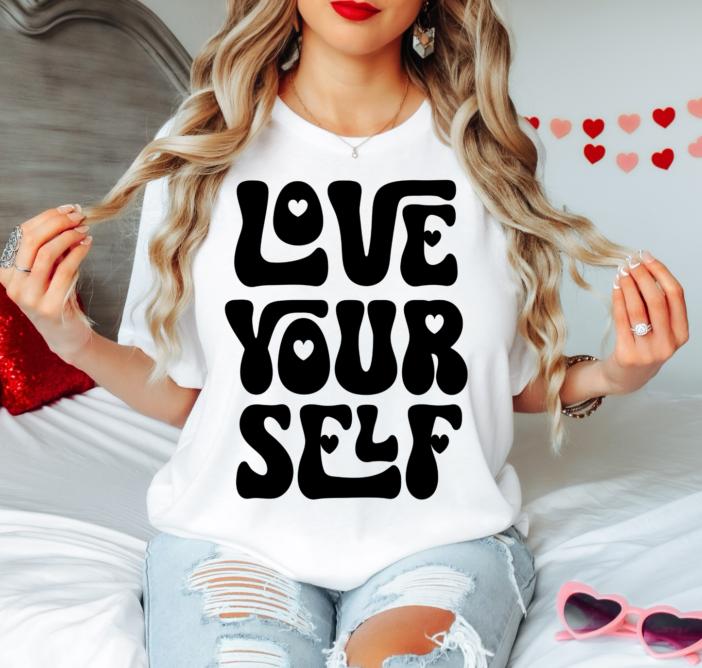 Love Your Self Black Heart Letters