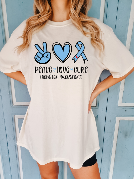 Peace, love, cure, diabetes awareness