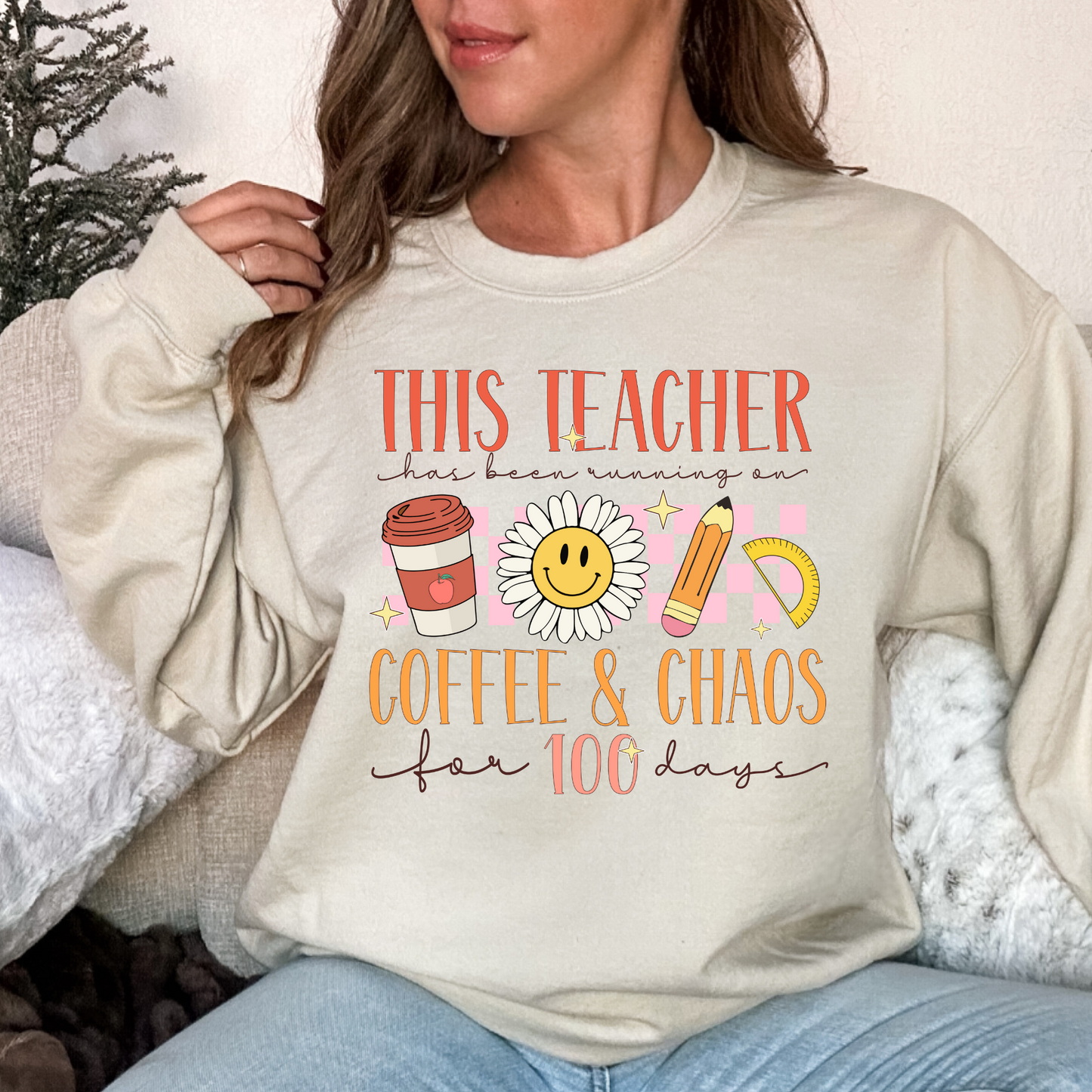Teacher Coffee & Chaos 100 Days - DTF Transfer