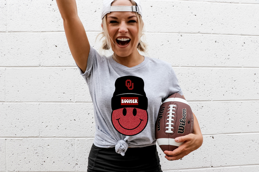 OU smiley beanie- red sparkle