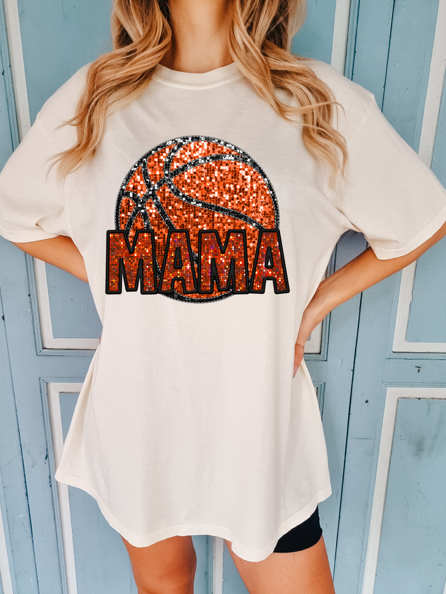 Mama with basketball - faux sequin and orange