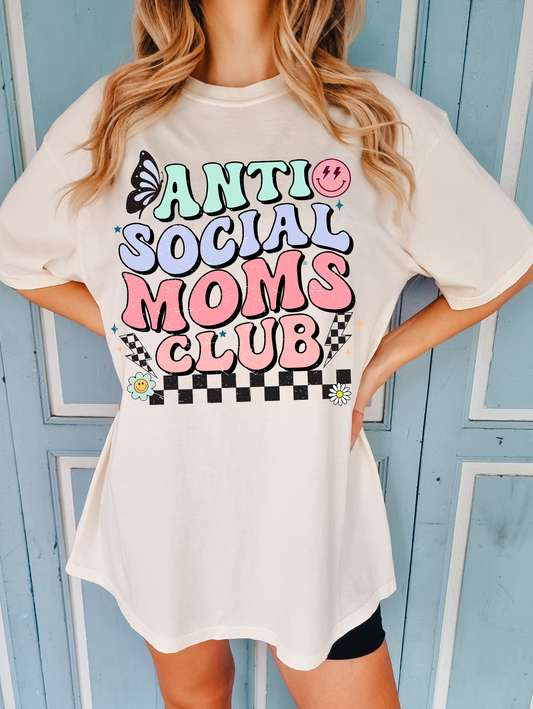 Anti social mom's club, black checkered-pink, green and blue